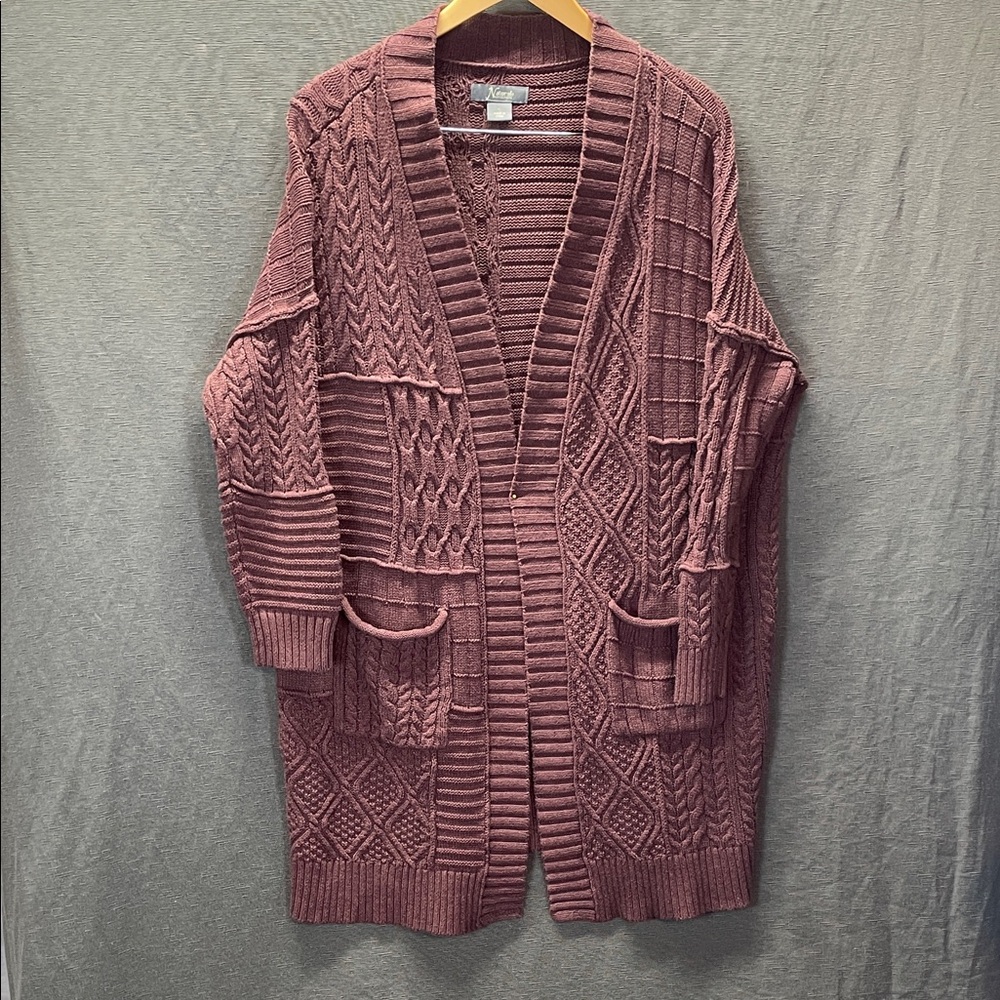Natural Reflections Cable cotton Knit Cardigan - Mauve